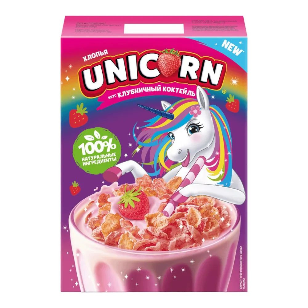 Хлопья Unicorn кукурузные со вкусом Клубничный коктейль 220 г  #1