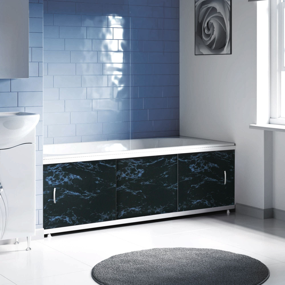 Экран пластиковый под ванну Respect 150 раздвижные фасады ПВХ панель, пластиковый профиль, цвет черный #1
