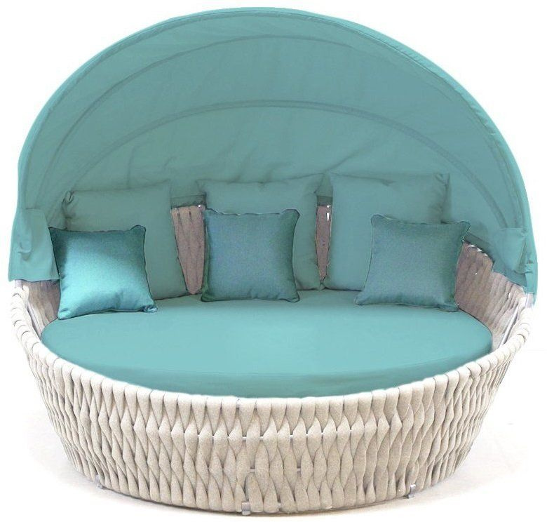 Круглый шезлонг с навесом из ротанга Samui, садовый диван-кровать с ...