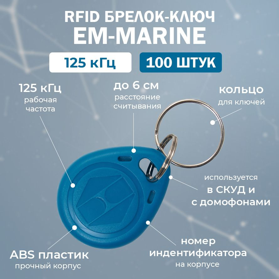 RFID брелок EM-Marine "KEY-EM" МОРСКОЙ СИНИЙ (НЕПЕРЕЗАПИСЫВАЕМЫЙ) / Бесконтактный ключ доступа СКУД 125 #1