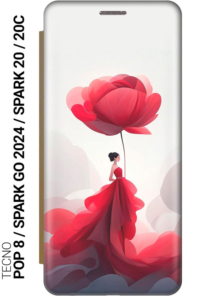 Чехол-книжка на Tecno Spark Go 2024 / Spark 20 / 20C / Pop 8 с рисунком "Цветочная девушка в красном" #1