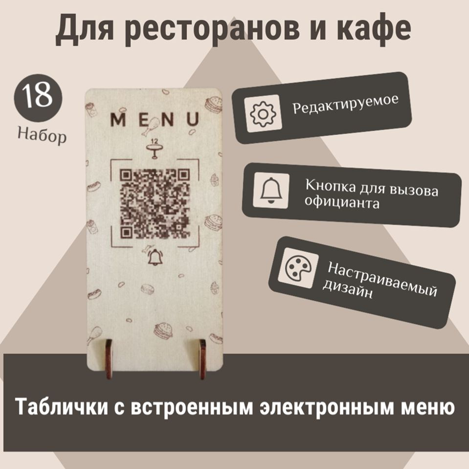 Таблички QR Меню с кнопкой вызова официанта для ресторана и кафе. Набор 18  шт. - на 18 столиков - купить с доставкой по выгодным ценам в  интернет-магазине OZON (1564509655)