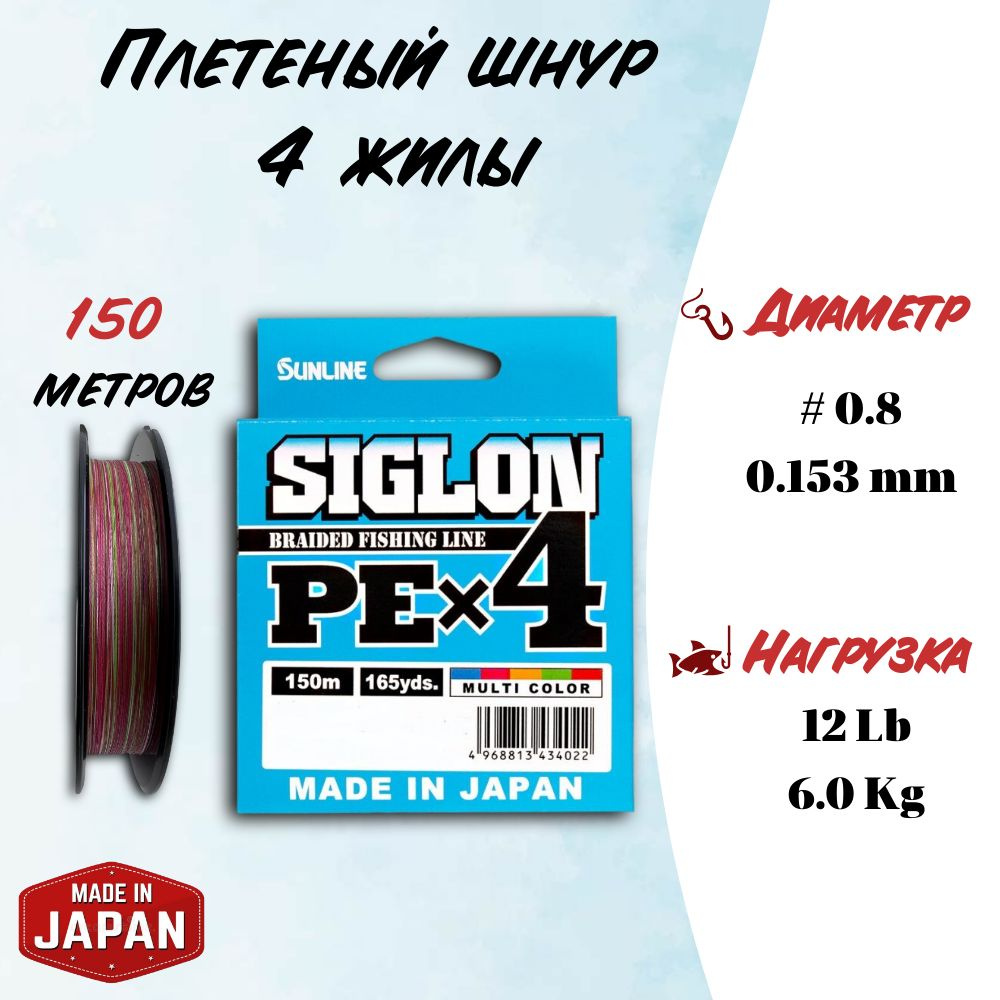 Шнур плетёный Sunline SIGLON PEx4 №0.8 / леска плетенка #1