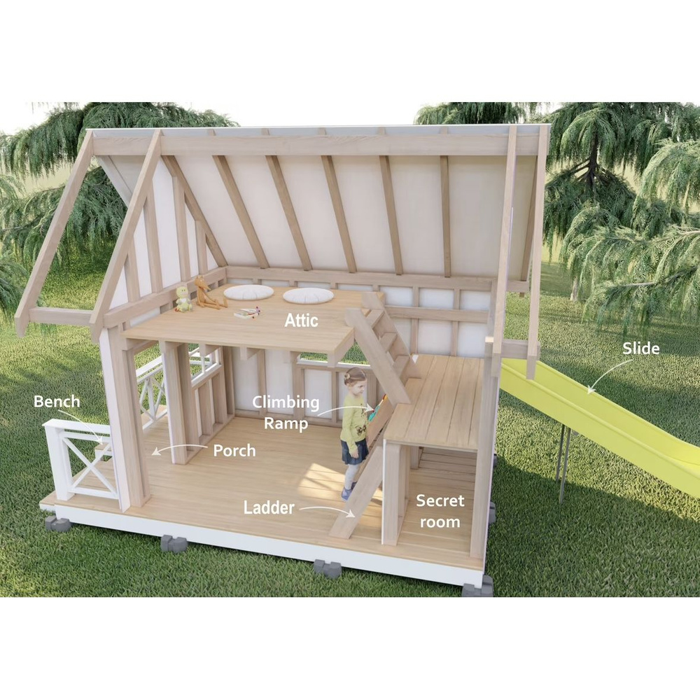 План-схема для самостоятельного изготовления и сборки игрового домика, двухэтажный игровой домик с горкой, #1