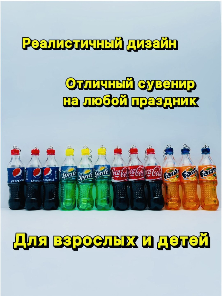 Набор стильных брелоков 12 штук-отличный подарок "Бутылки", "Газировки", брелок, брелки. Подарок-сувенир. #1