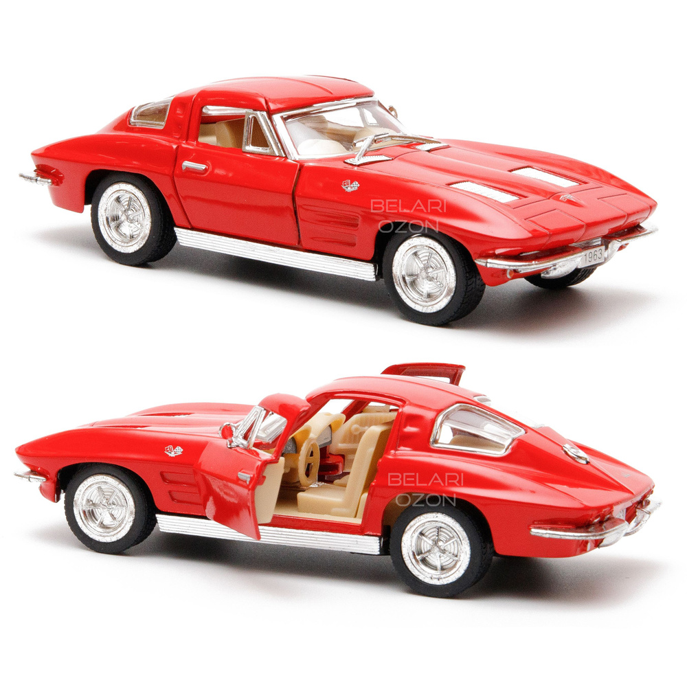 Машинка металлическая Kinsmart 1:36 1963 Corvette Sting Ray (Шевроле Корвет Стинг Рей) KT5358D инерционная, #1