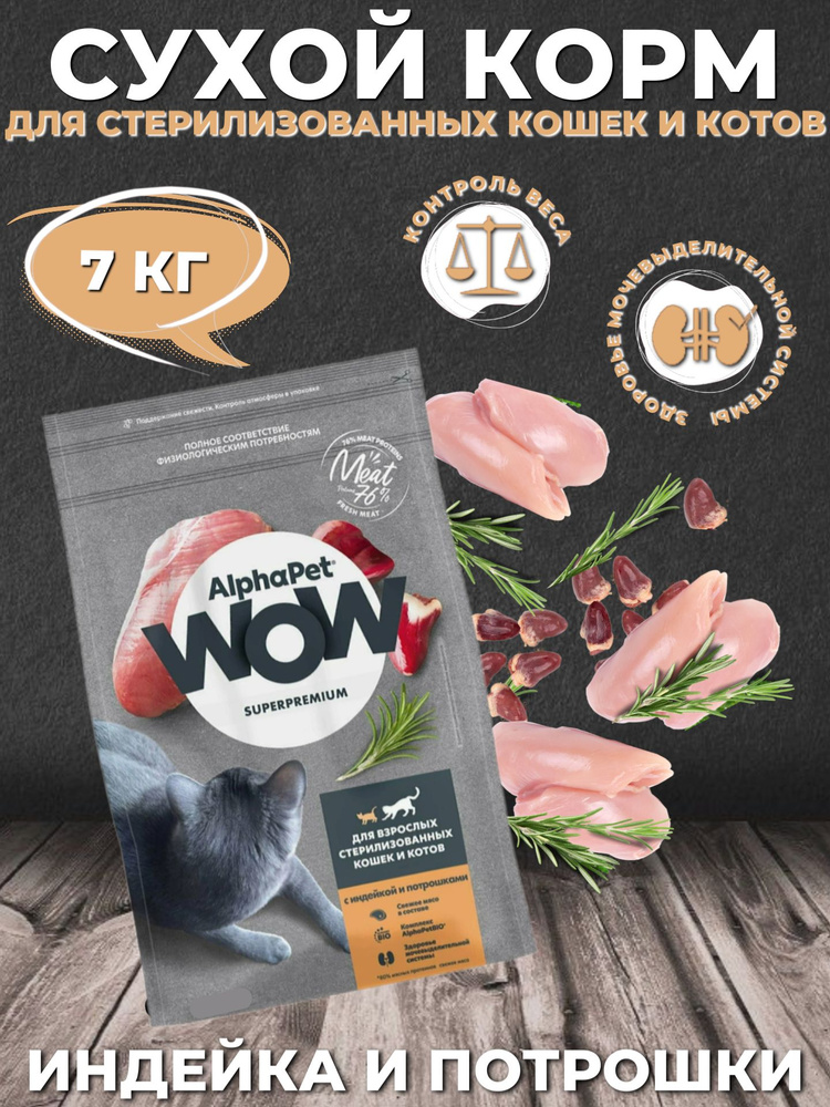 AlphaPet WOW Superpremium Sterilised Сухой корм для стерилизованных кошек и котов Индейка и Потрошки #1