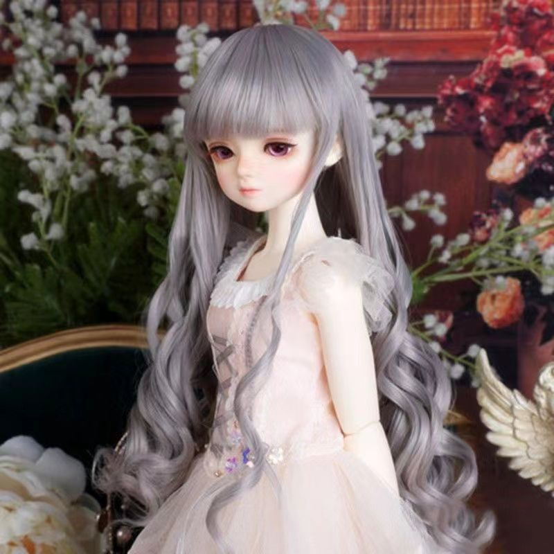 Парик для кукол BJD, длинные вьющиеся волосы, серый, подходит для кукол BJD 1/6, размер головы 15,5-17 #1