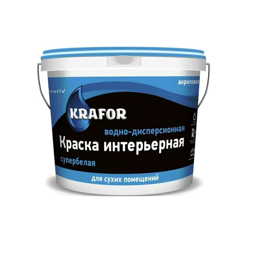 Krafor Краска Быстросохнущая, до 40°, Водно-дисперсионная, Матовое покрытие, 10 л, 14 кг, белый  #1