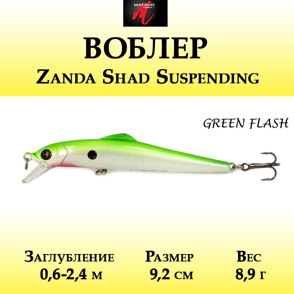 Воблер для рыбалки Matzuo Zanda Shad Suspending 8,9г, цвет Green Flash #1