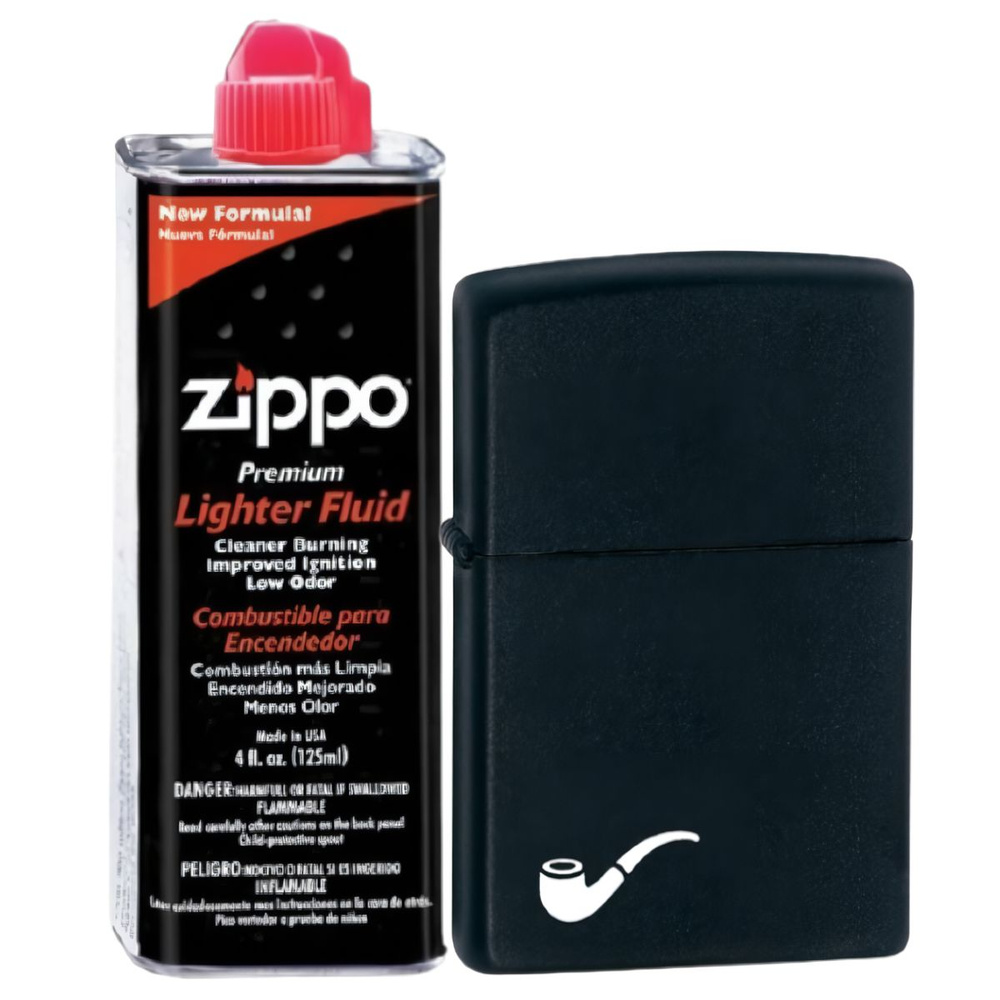 Зажигалка бензиновая Zippo 218PL классическая Pipe Black Matte + бензин Zippo 125 мл  #1