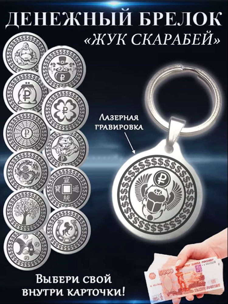 Брелок на ключи (сумку, рюкзак) Жук Скарабей из медицинской стали с гравировкой, талисман (оберег) на #1