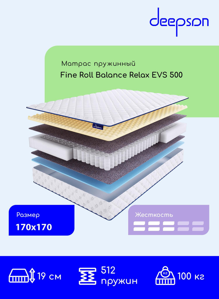 Матрас, Ортопедический матрас, Deepson Fine Roll Balance Relax EVS 500 средней жесткости, Двуспальный, #1