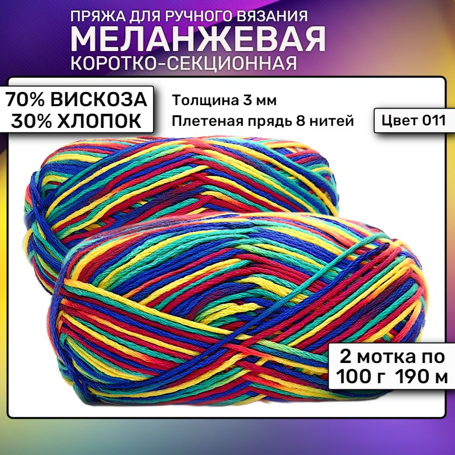 Пряжа Секционная Меланжевая Вискоза Хлопок 2 мотка по 100 г  #1