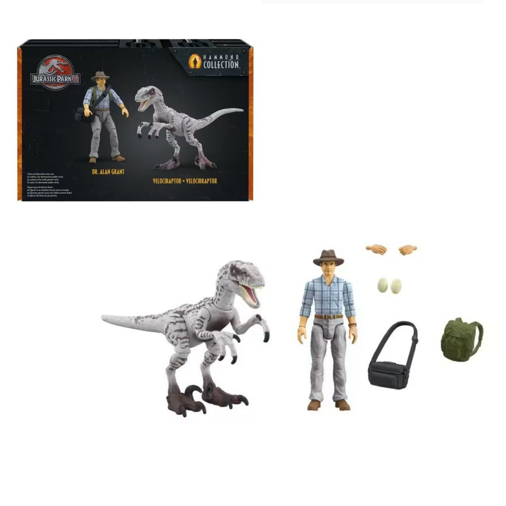 игрушки mattel фигурки Jurassic World Toys Dr Grant & Raptor Figures Hammond Collection  #1