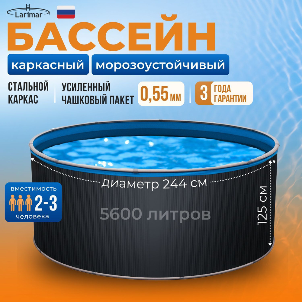 Бассейн каркасный морозоустойчивый круглый 244 х 125 см LARIMAR, чашковый пакет 0,55 мм  #1