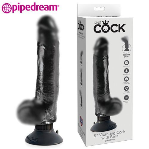 PipeDream Вибромассажер 3в1 на съемной присоске King Cock 9 Cock with Balls чёрный (22.8 см х 5.7 см) #1