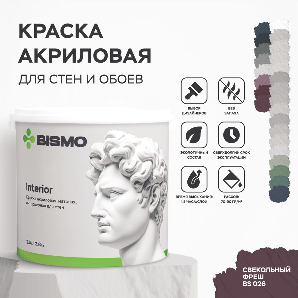 Краска для стен и потолков моющаяся Bismo для обоев интерьерная, быстросохнущая, без запаха, водоэмульсионная #1