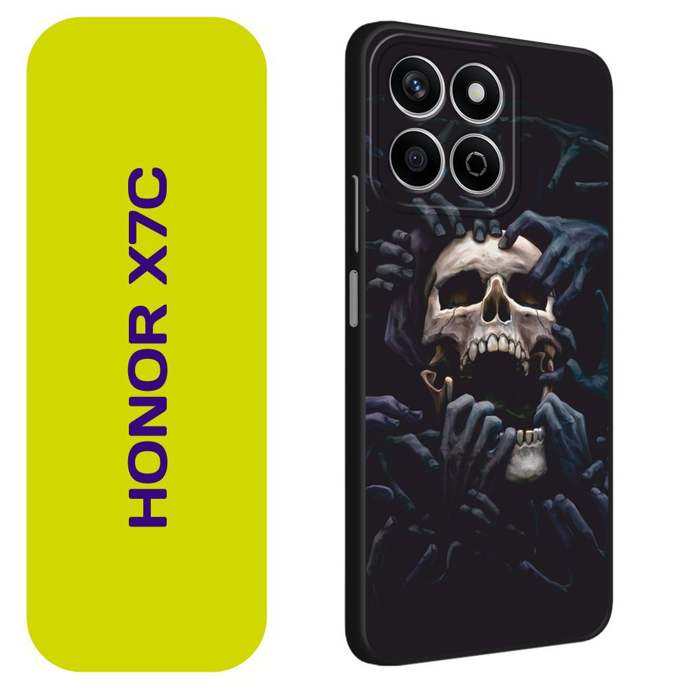 Матовый силиконовый чехол на Honor X7C / Хонор X7C "Череп 29", черный  #1