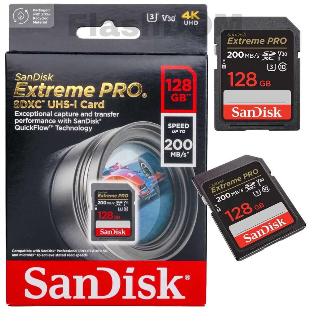 Карта памяти SanDisk Extreme PRO SDXC 128 ГБ Class 10 UHS-I V30, 200/90 Мб/с #1