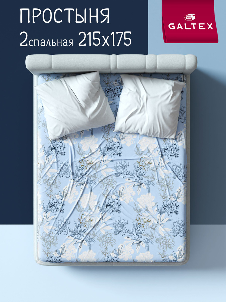 Простынь 2 спальная 175х215 Хлопок, Бязь GALTEX Симфония голубой #1