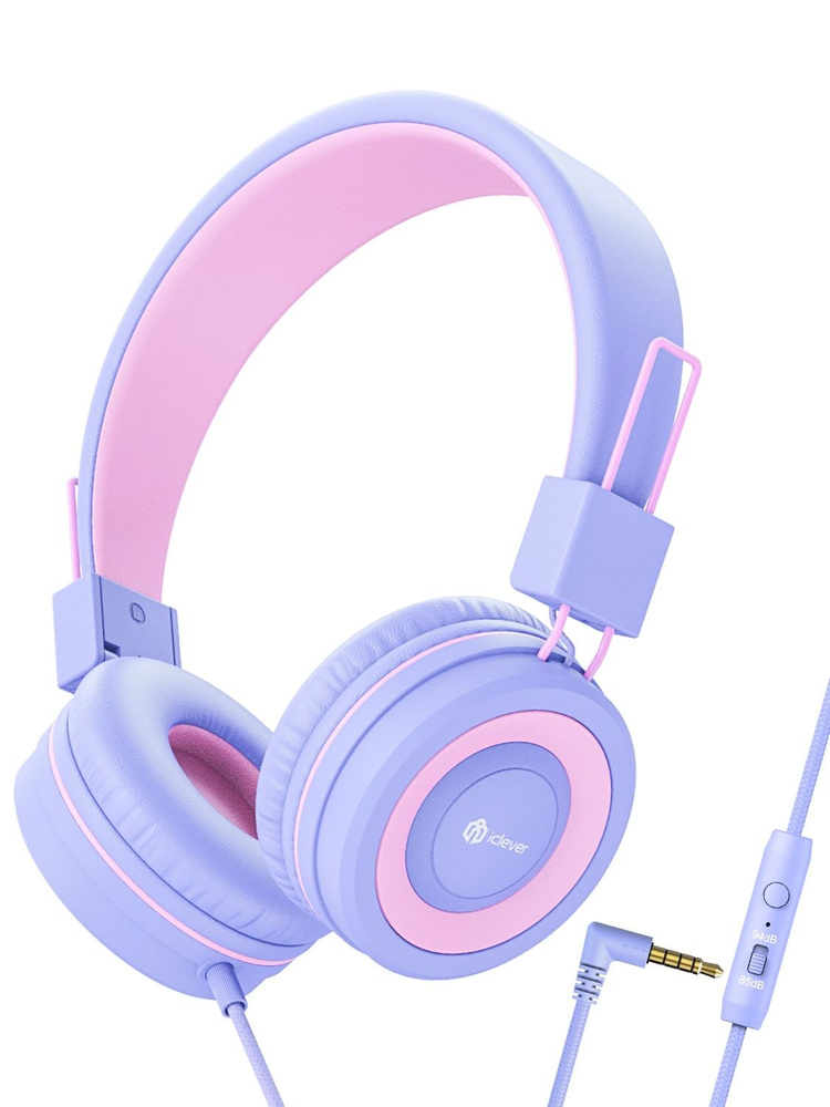 Проводные детские наушники с микрофоном iClever HS14 Purple #1
