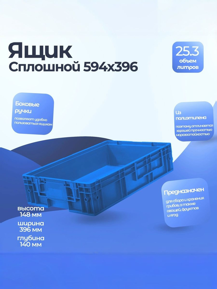 Ящик для хранения 25,3л, 590*390*130,сплошной, с ребрами жесткости (полипропилен), голубой, Тара.ру 20863 #1
