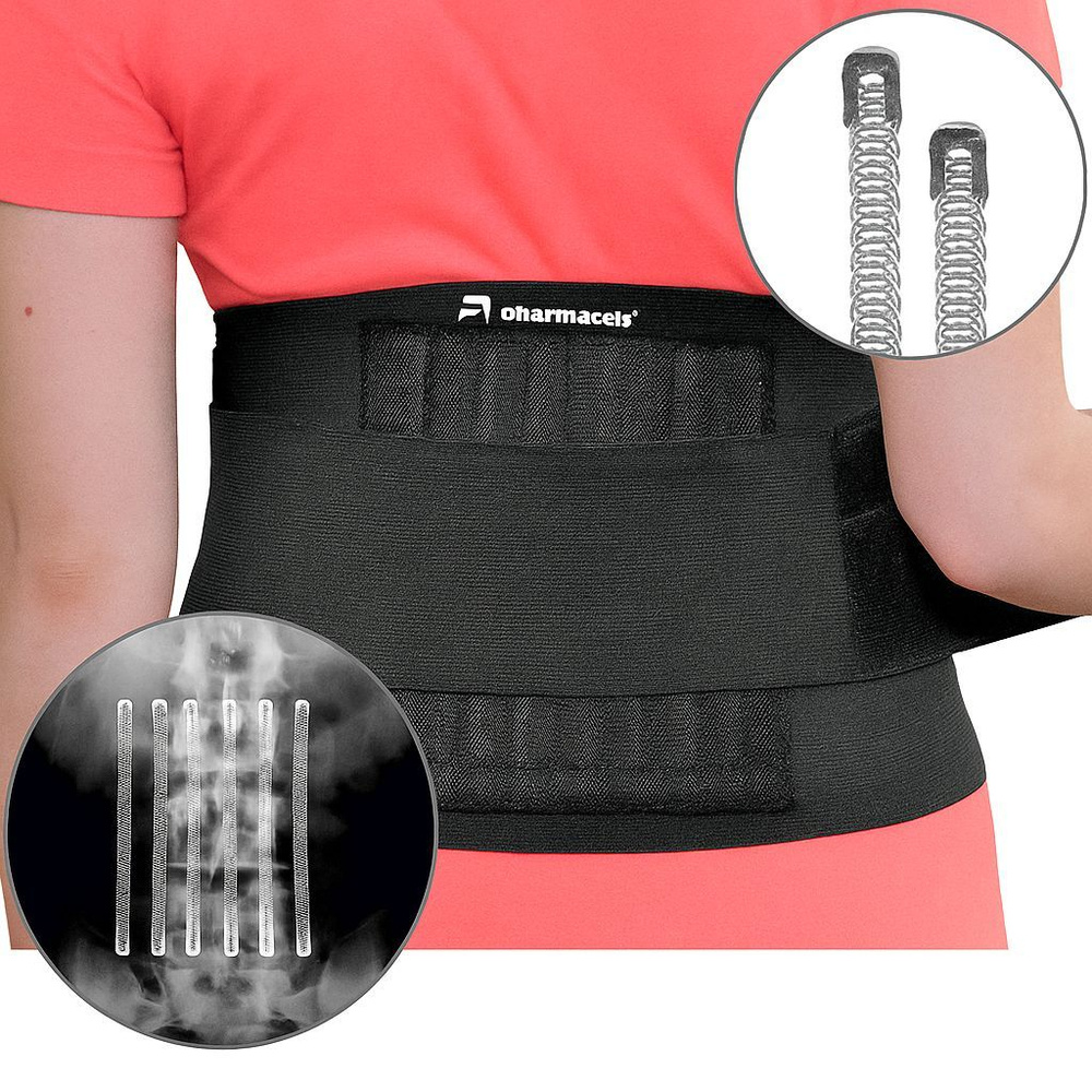 Корсет поясничный полужесткий BACK SUPPORT PHARMACELS, 6 рёбер жесткости, регулируемый, размер L, талия #1