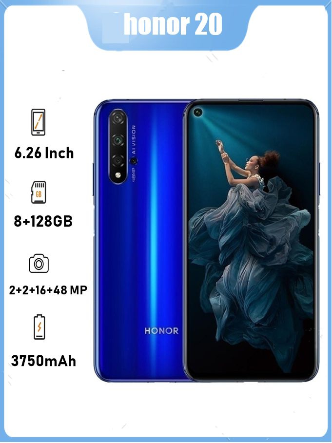 Honor Смартфон honor 20 Global 8/128 ГБ, Nano-SIM, синий #1