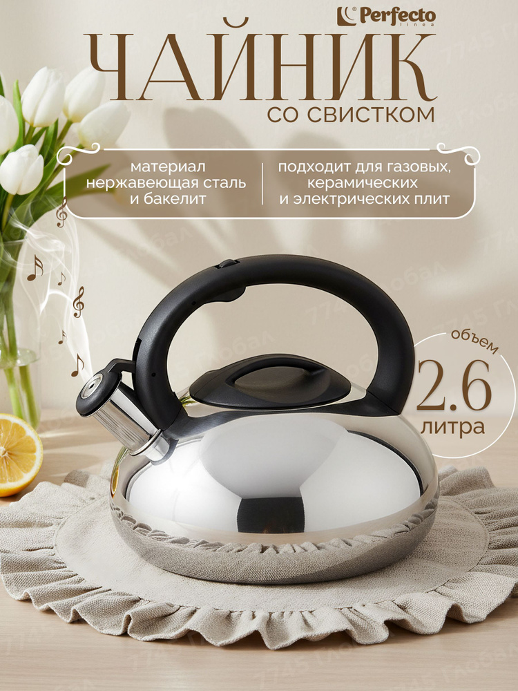 Чайник со свистком 3л для газовой плиты металлический PERFECTO LINEA Ufo (52-129018) #1
