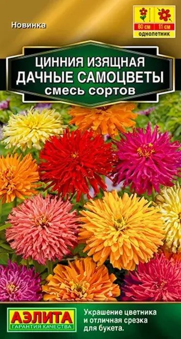 Семена Цинния Дачные Самоцветы, смесь (0,3 г) - Аэлита. Высокая, хризантемовидная, крупноцветковая, для #1
