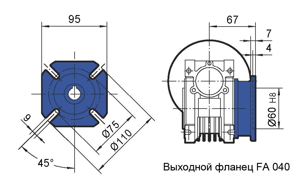 Фланец выходной FA редуктора NMRV 040