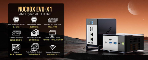 GMKtec Мини-ПК EVO-X1 (AMD Ryzen AI 9 HX 370, RAM 32 ГБ, SSD 1024