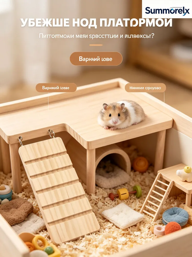 Платформа для хомяка L-форма, деревянная, с лесенкой, 2 уровня слева, вариант, фото 5