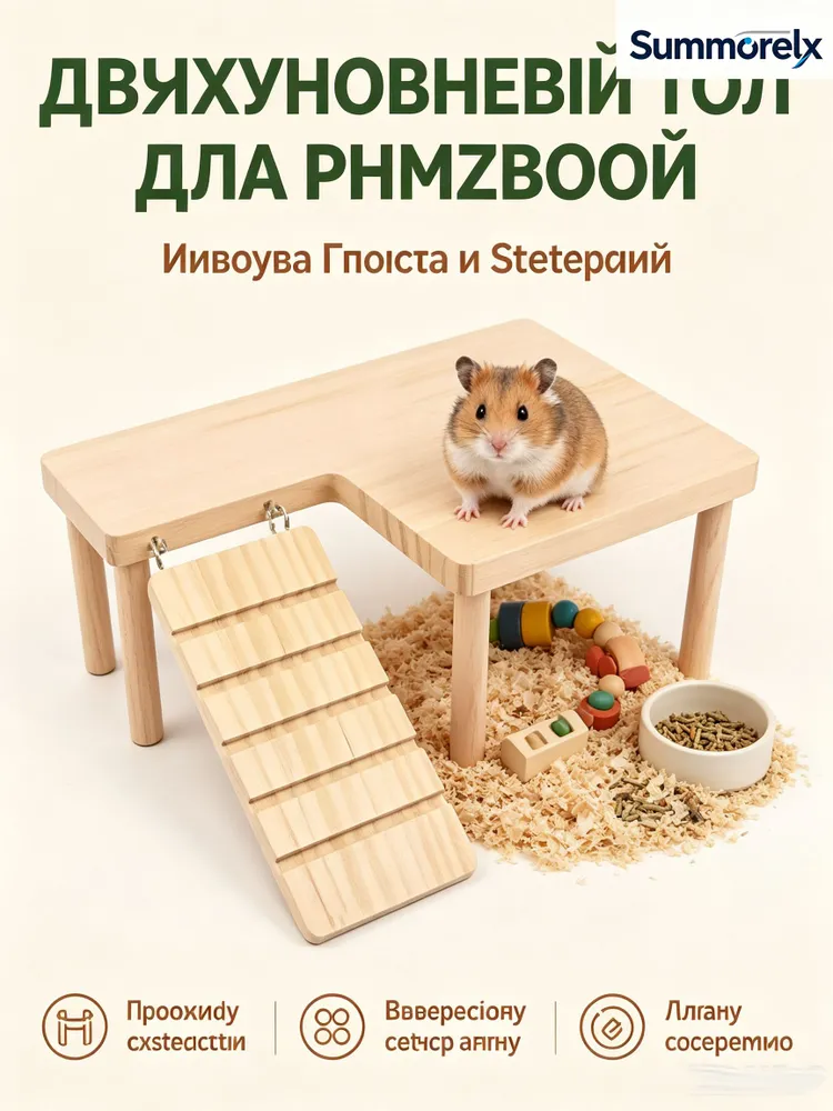 Платформа для хомяка L-форма, деревянная, с лесенкой, 2 уровня слева, вариант, фото 3