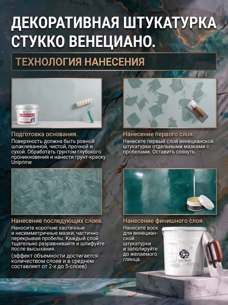 Венецианская штукатурка СТУККО ВЕНЕЦИАНО "STUCCO VENEZIANO", 5кг, 5 кг, фото 6