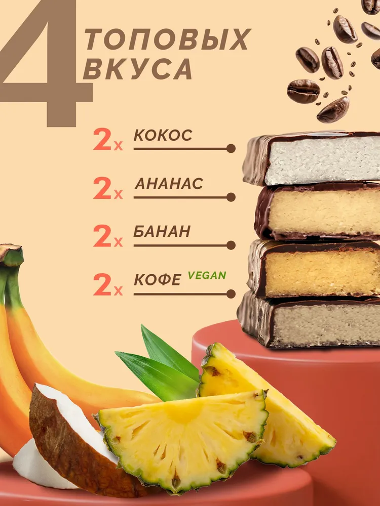 Протеиновый батончик РАЦИОНИКА Diet Ассорти 4 вкуса х 2 шт, 8 батончиков, 2 шт, фото 3