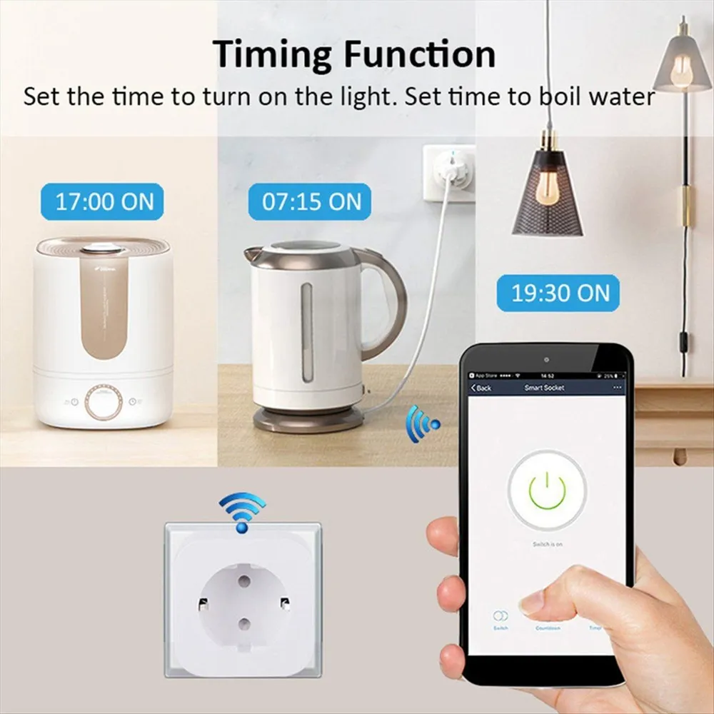 Умная Розетка Tuya WiFi Bluetooth 16A С Монитором Питания И Выключателем, Вилка EU 4