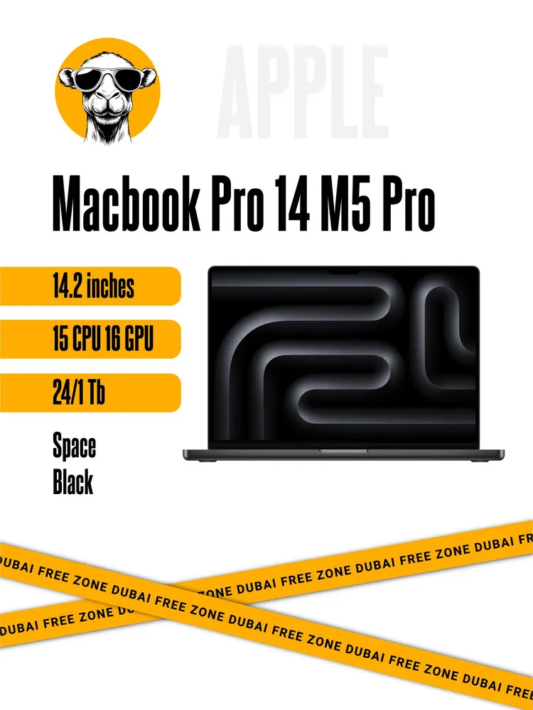Apple Ноутбук 14.2", Apple M5 Pro (15 CPU, 16 GPU), RAM 24 ГБ, SSD 1024 ГБ, MacOS, черный, Английская раскладка