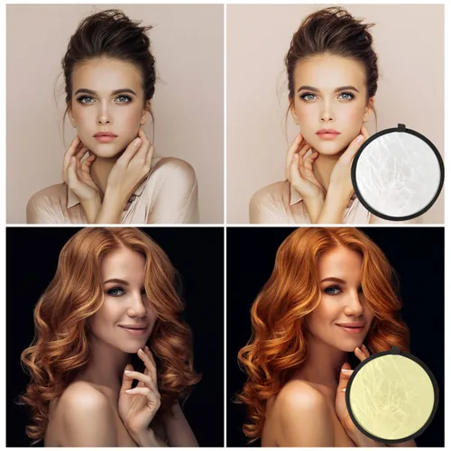 Портативный складной отражатель 30 см 2-в-1 (серебристый/белый) для фотосъемки, подсветки и макияжа