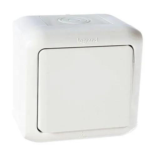 Переключатель 1-клавишный кнопочный Legrand QUTEO, открытый монтаж, белый, 782305