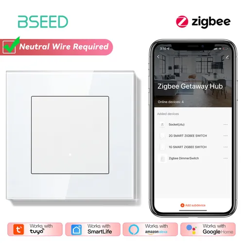 Умный выключатель c Алисой, Легко нажать, Zigbee, 1 клавиши, панель стекл, 86mm
