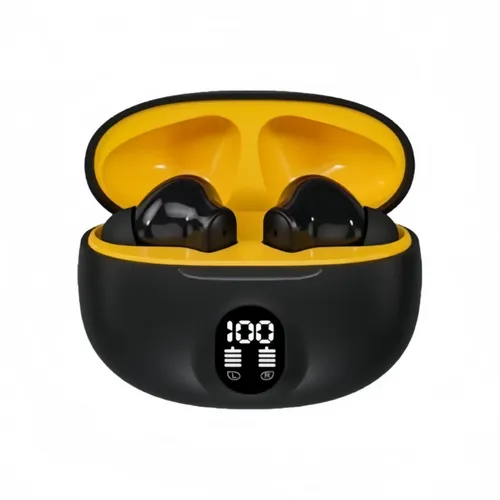 Наушники беспроводные с микрофоном, черный матовый, горчичный