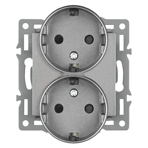 Розетка серая (модуль )двойная с заземлением и защитными шторками,без рамки