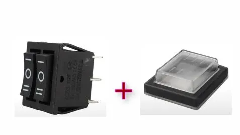 Выключатель кулисный +Чехол (кнопка двойная Черная 3D6P) 220В 16A вкл/вык/вкл