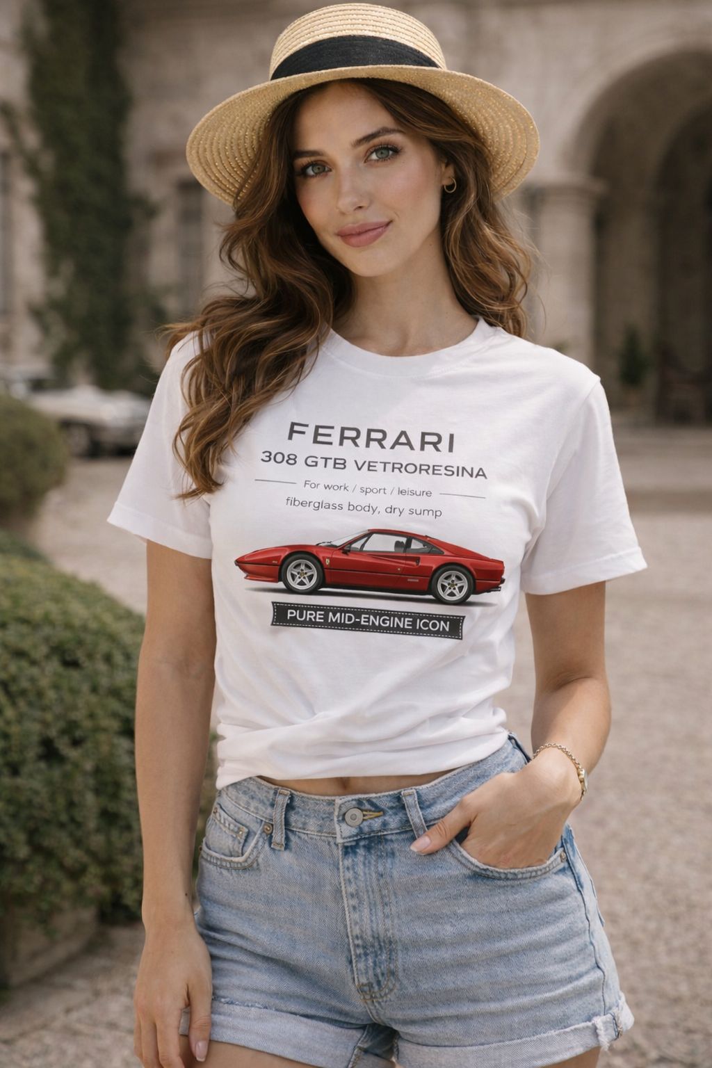 Футболка белая в стиле Ferrari 308 GTB Vetroresina