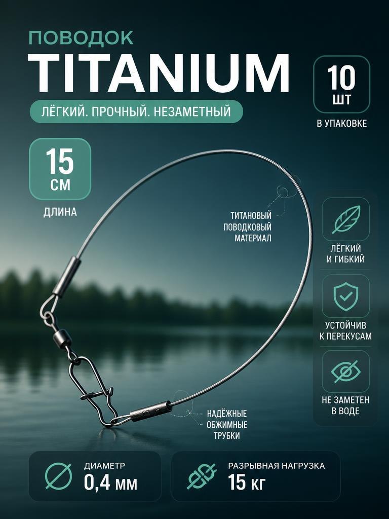 Титановые поводки для рыбалки 15см 15кг 10шт