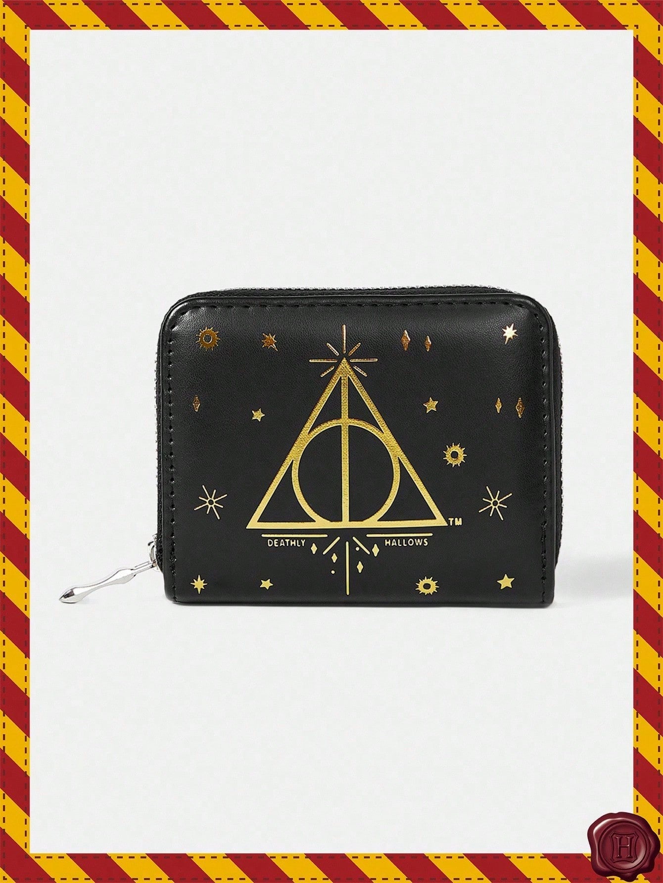 Шеин / SHEIN x Гарри Поттер / Harry Potter мини-кошелек Дары Смерти черный с золотым фольгированием