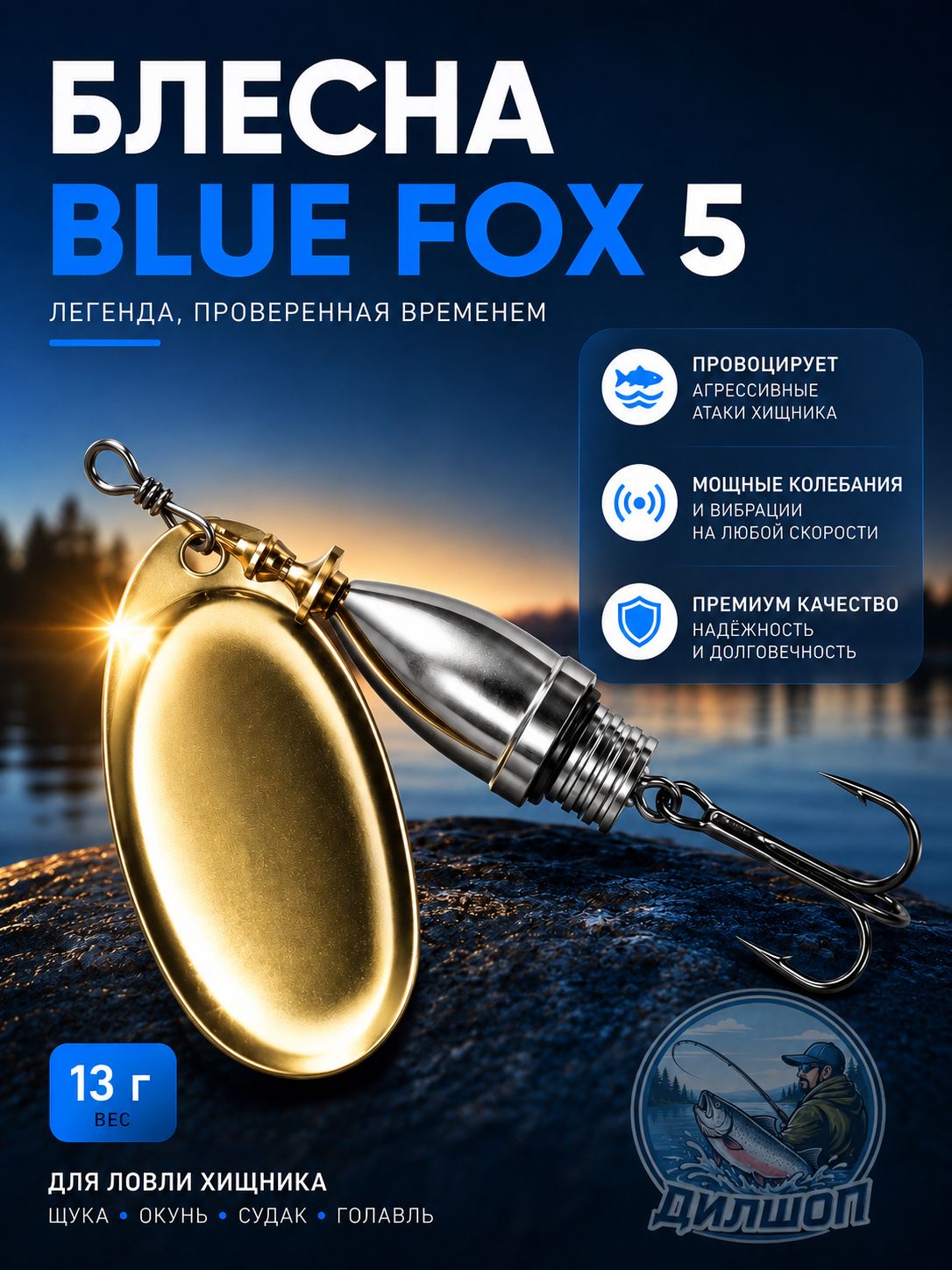 Блесна BLUE FOX № 5 на щуку, судака, сома