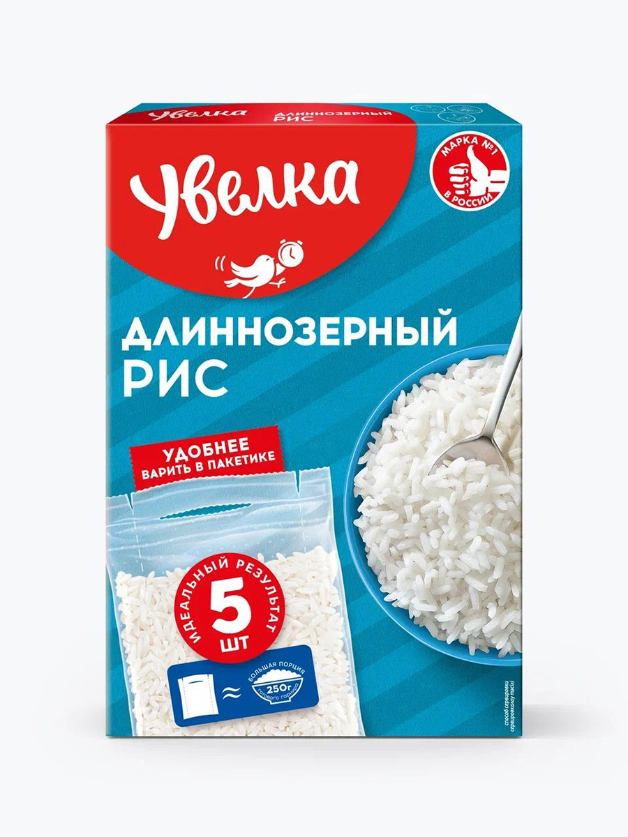 Рис Увелка длиннозерный, шлифованный, в пакетиках для варки, 400 г